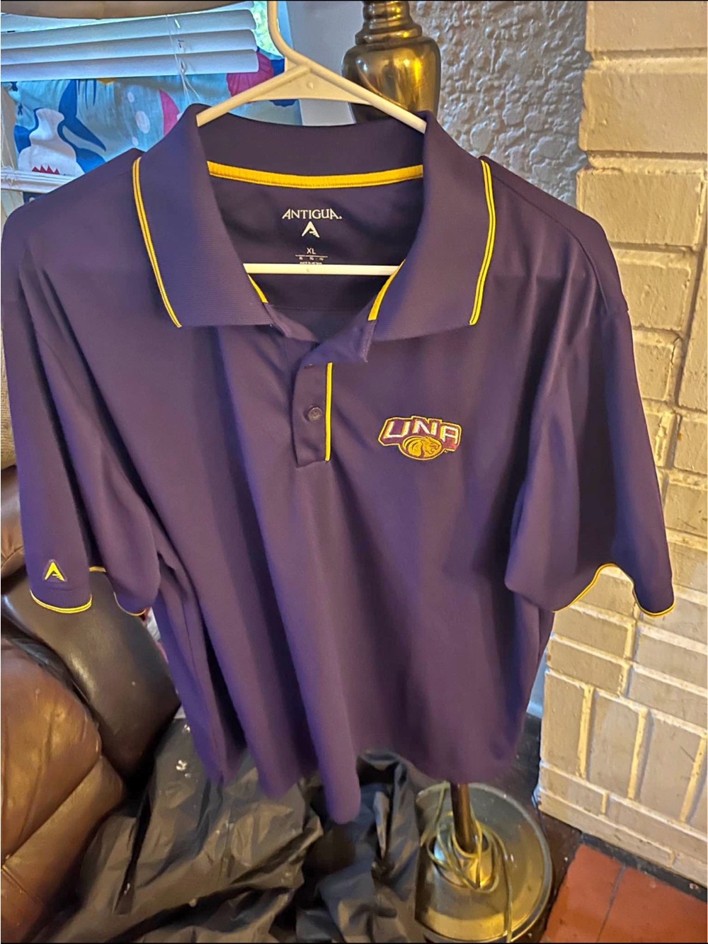 Antigua Purple and Yellow UNA Logo Polo Shirt